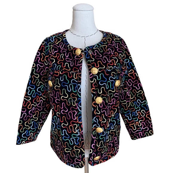 Vintage 80s Gene Ewing BIS Embroidered Rainbow Squiggle Jacket Gold Buttons - Picture 10 of 11